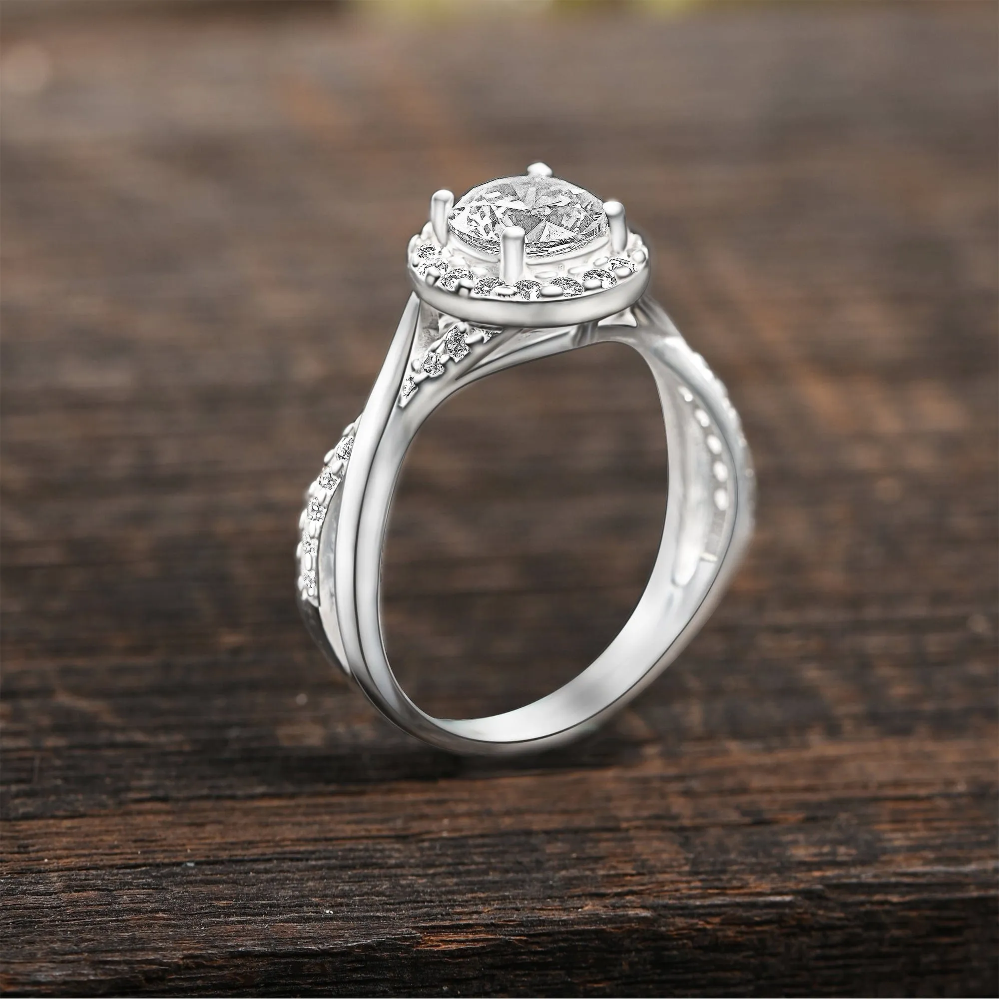 Infinity Twist CZ Halo Engagement Ring Silver