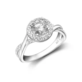 Infinity Twist CZ Halo Engagement Ring Silver