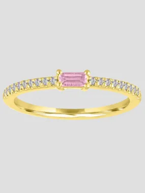 Julia Baguette Birthstone Ring - Yellow Gold & Pink