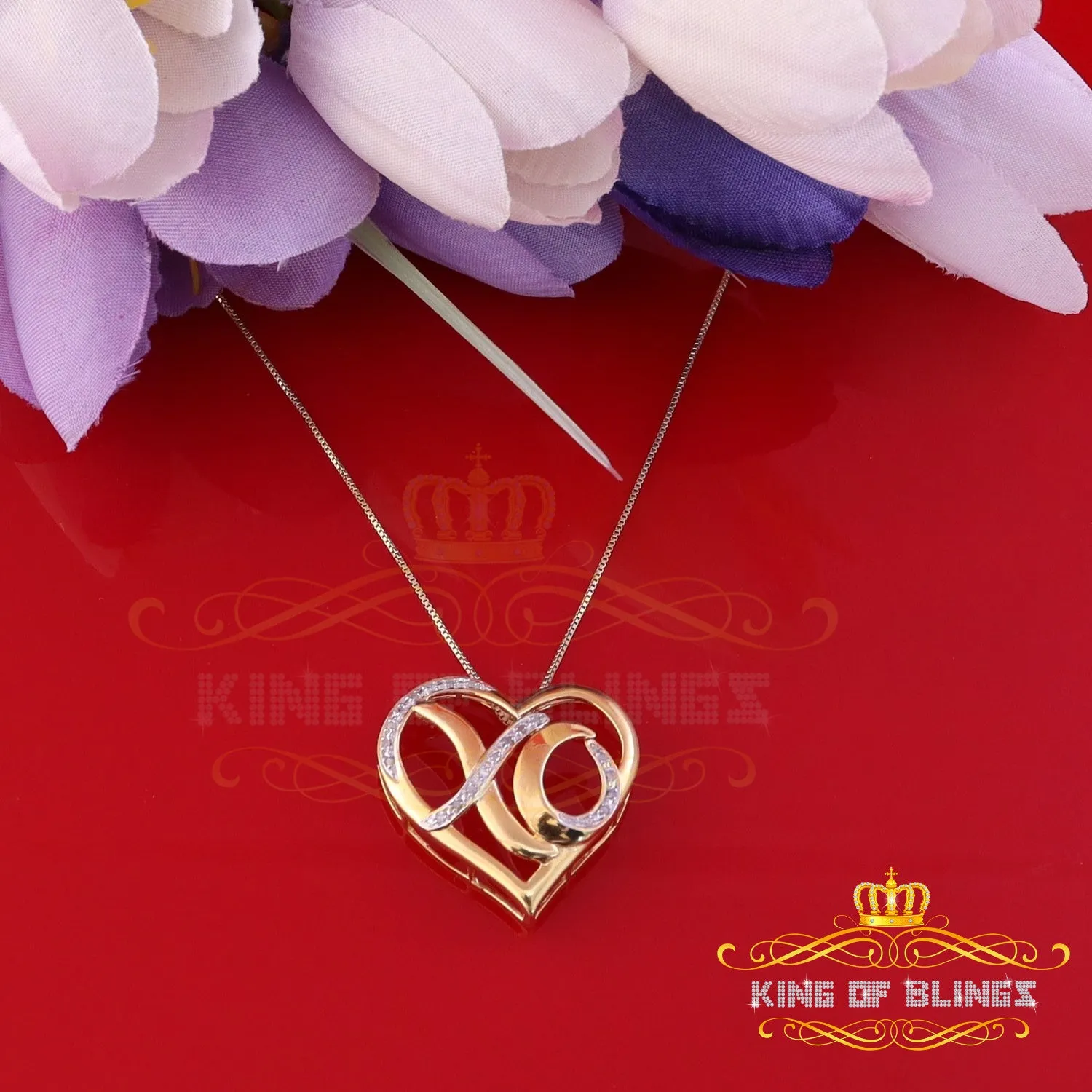 King Of Bling's 925 Sterling SilverYellow 0.10ct Real Diamond Valentine Special HEART Pendant