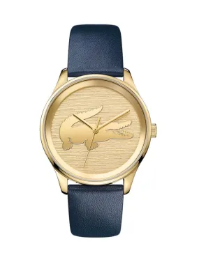 Lacoste Ladies Victoria Fashion Watch - Gold Tone - Blue Leather Strap