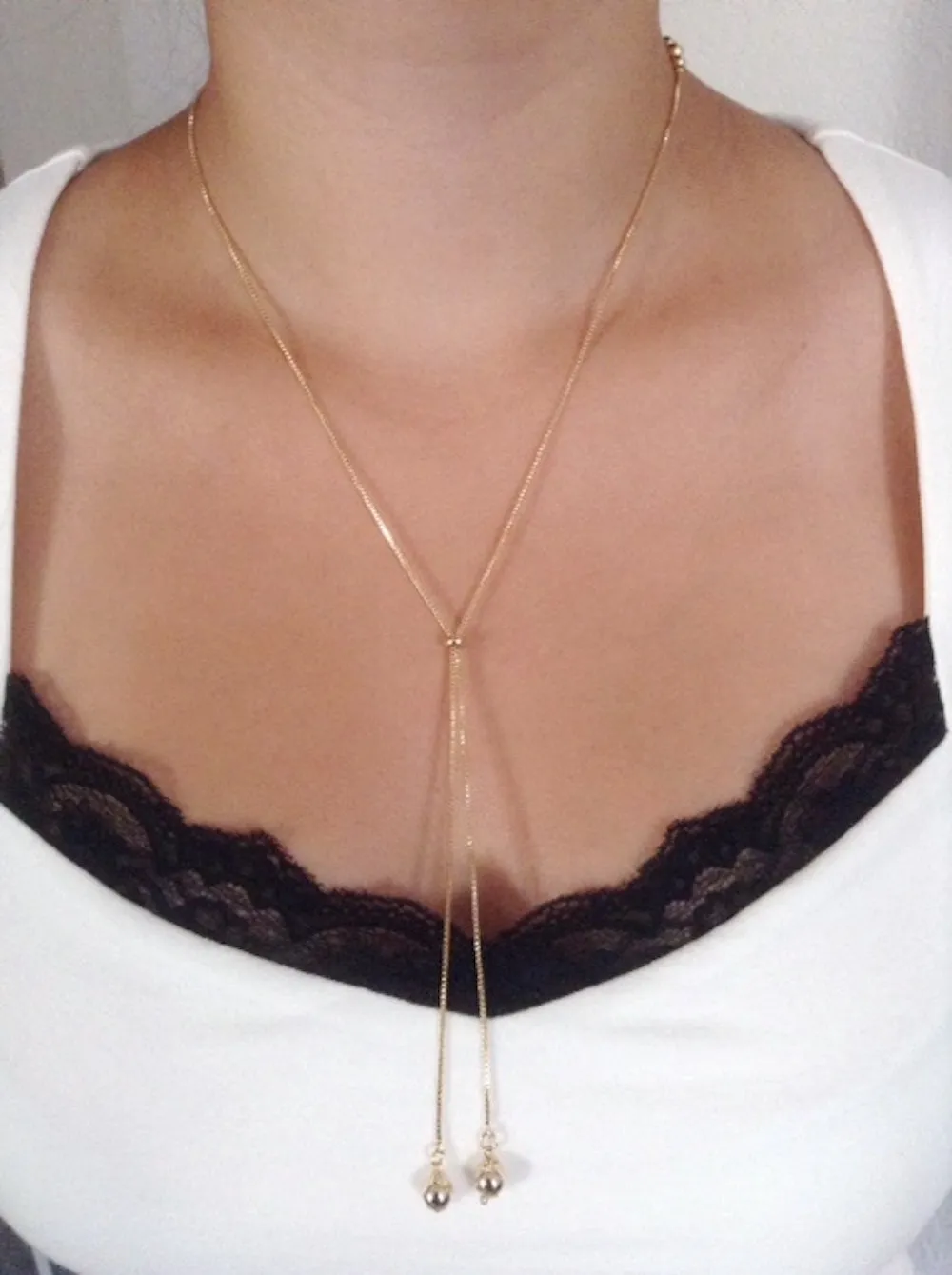 Lariat Y Necklace - Gold Lariat Necklace - Bolo chain