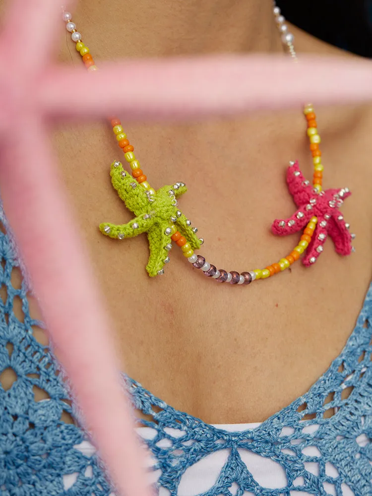 LB Colored Beaded Necklace Starfish Pendant Clavicle Chain LOJL39