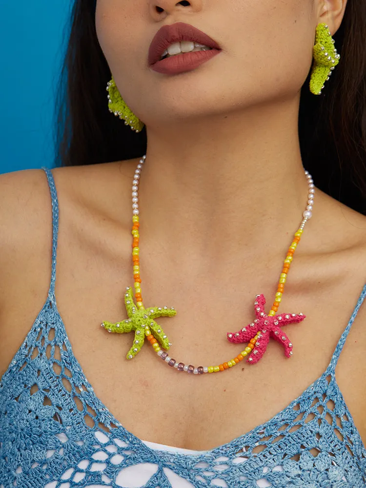 LB Colored Beaded Necklace Starfish Pendant Clavicle Chain LOJL39