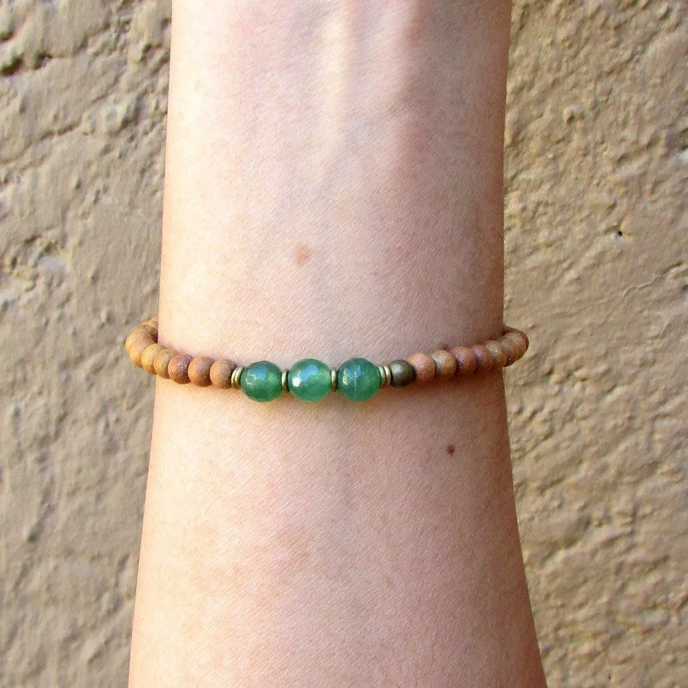 Love, Fourth Chakra, Sandalwood and Aventurine Mala Bracelet