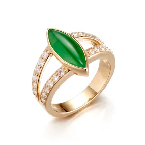 Marquis Green Jade & Diamond Ring