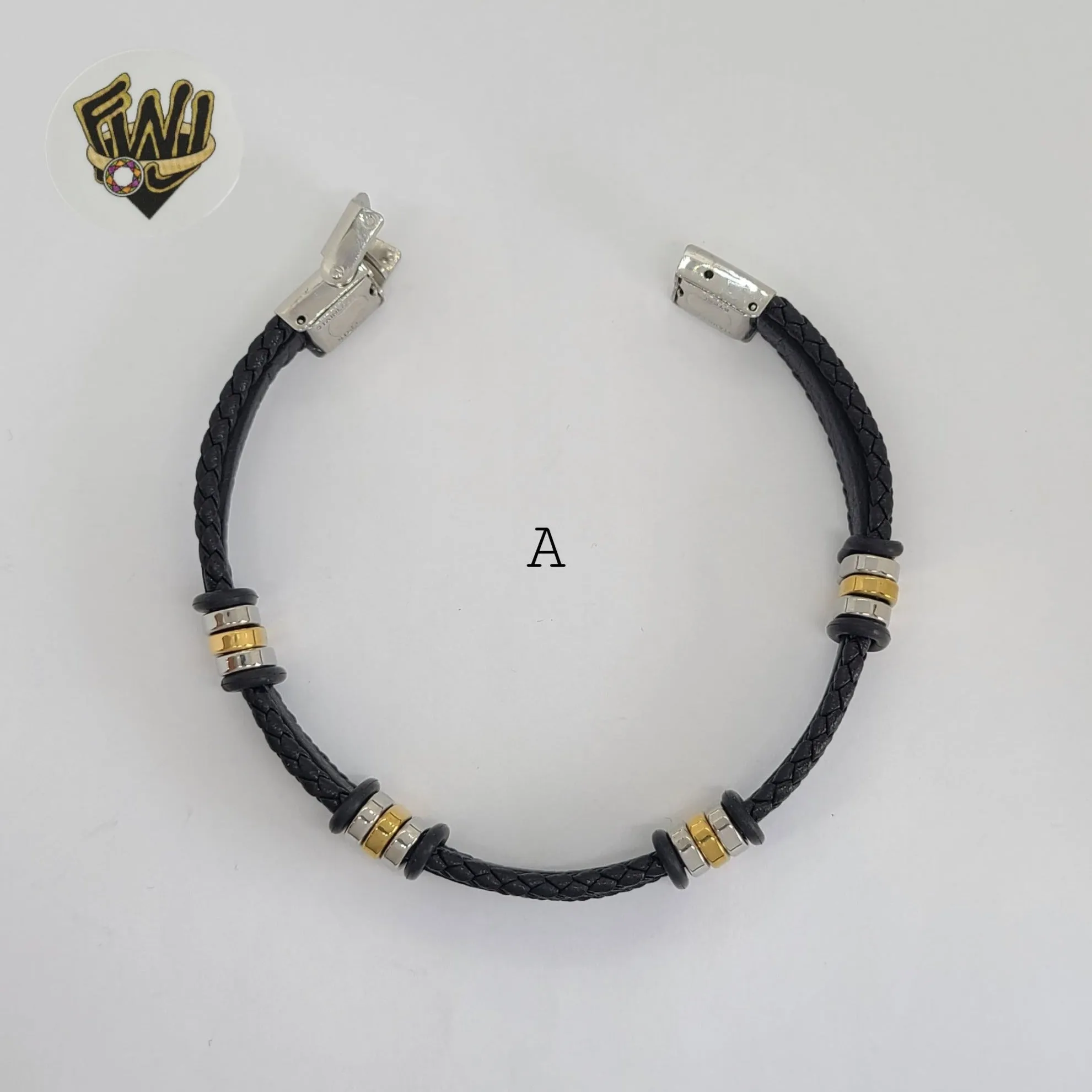 (MBRA-17-R) Stainless Steel - Leather Men Bracelet.