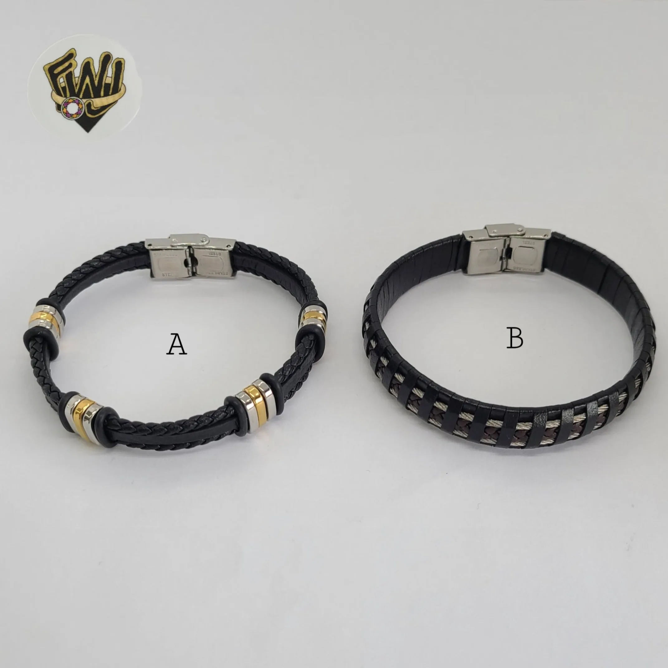 (MBRA-17-R) Stainless Steel - Leather Men Bracelet.