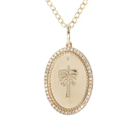 Medium Date Palm Pendant with Pave Diamond Border