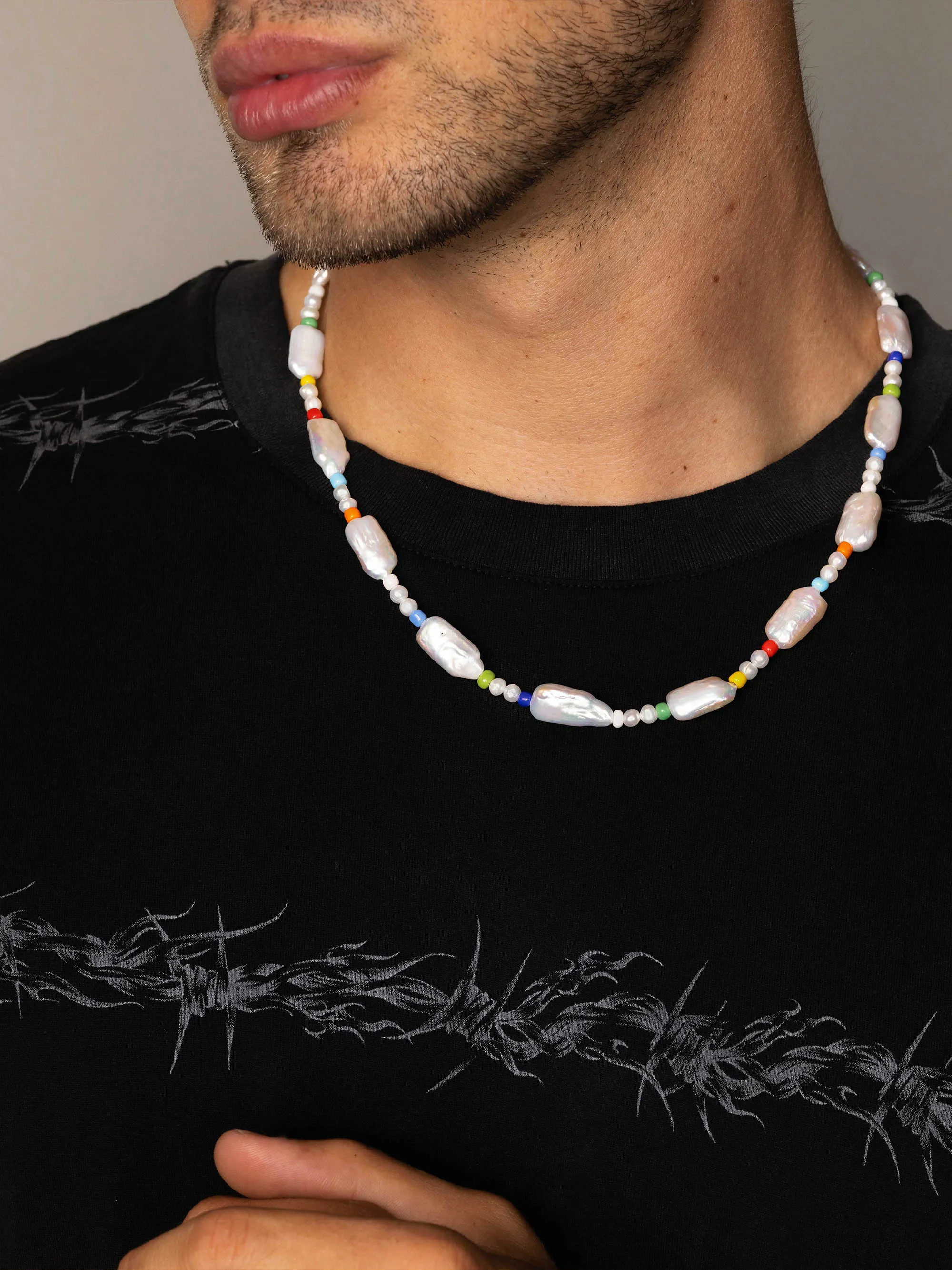 Men's Choker with Elongated Pearls