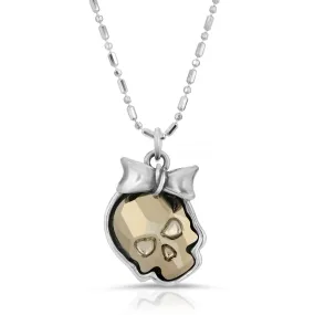 Metallic Gold Ribbon Skull Necklace