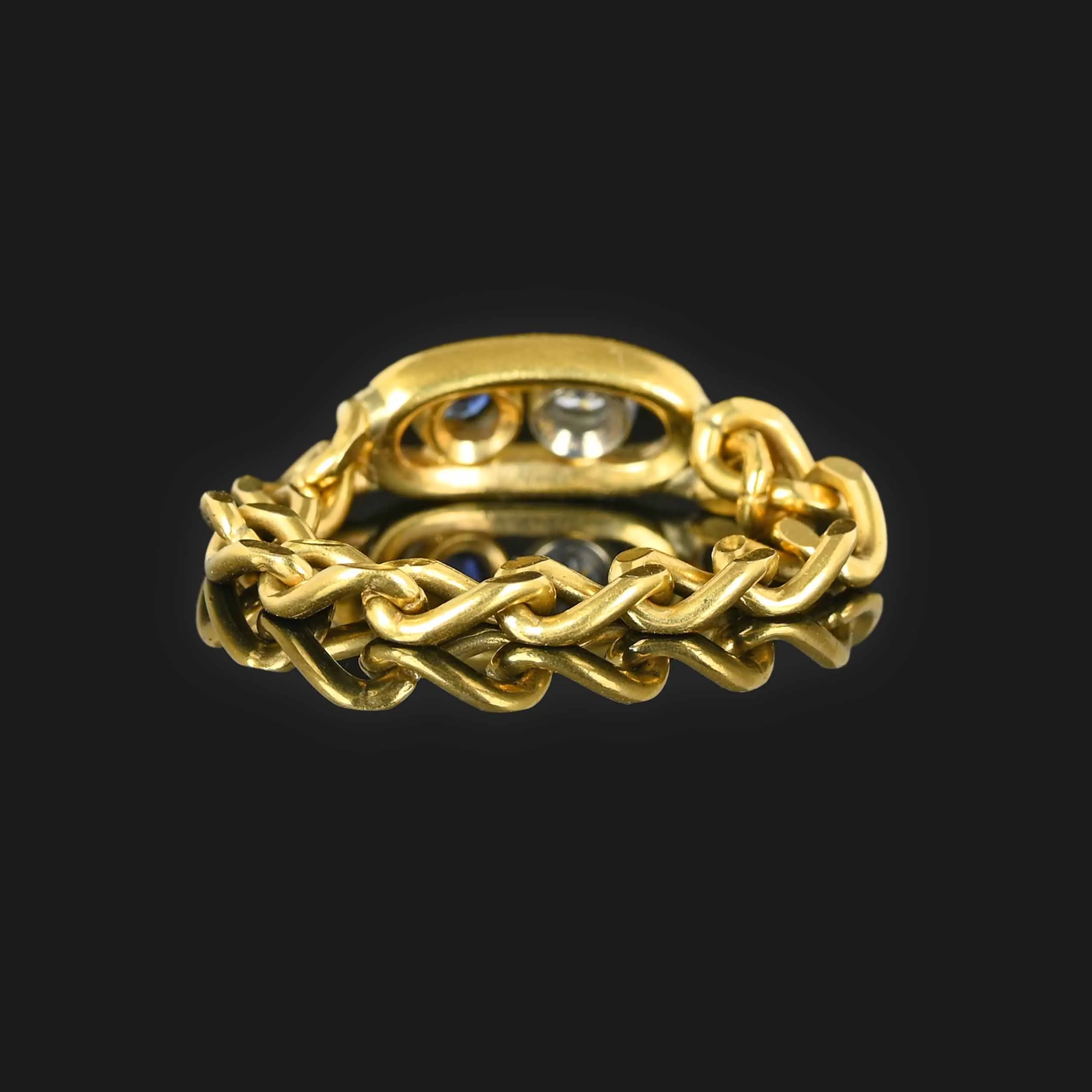 Modern 18K Gold Sapphire Diamond Curb Chain Ring