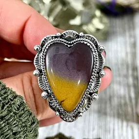 Mookaite Heart Crystal Statement Ring in Sterling Silver- Designed by FOXLARK Collection Size Adjustable to Size 6 7 8 9 / Gothic Jewelry