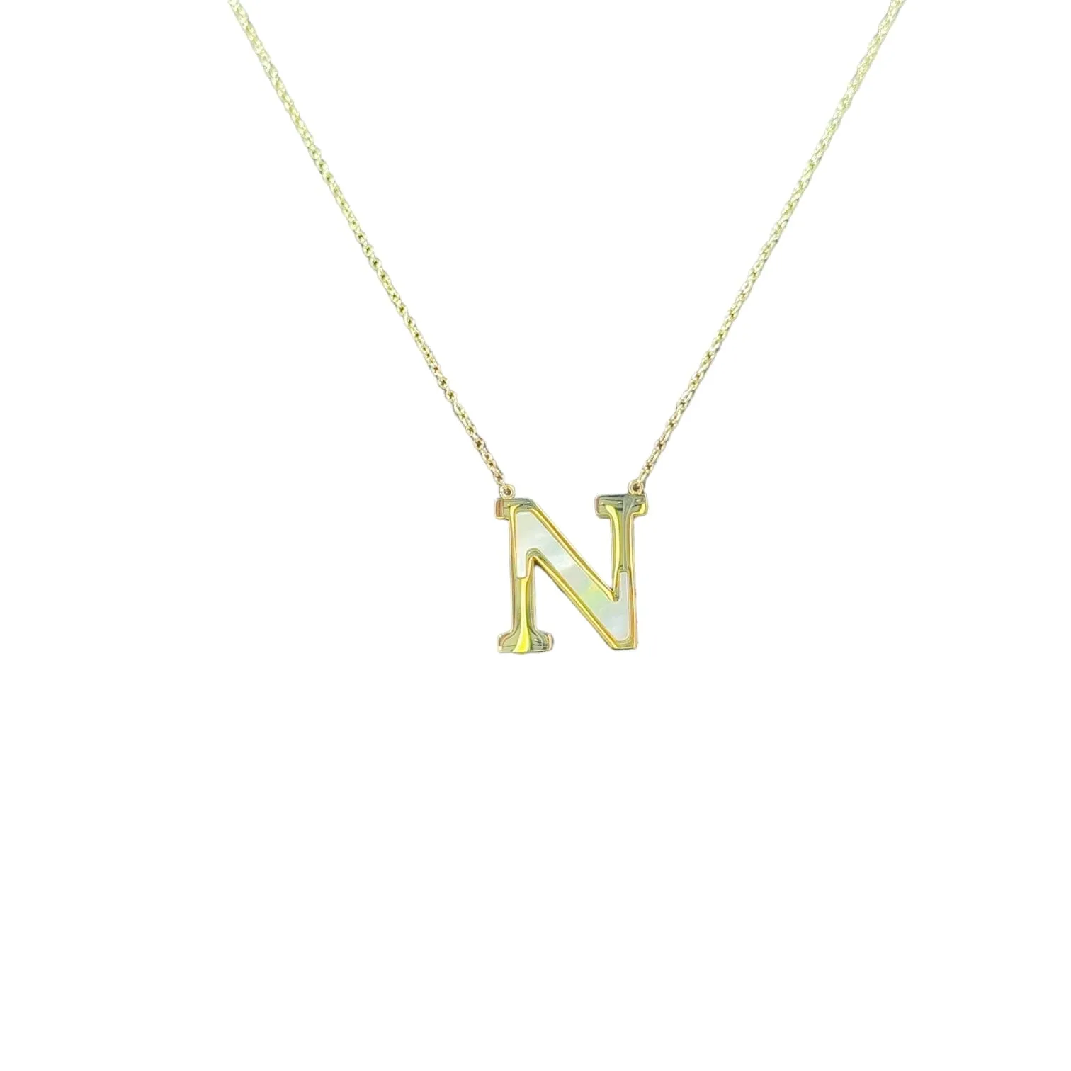 Mother of Pearl 18k Gold Initial Necklace