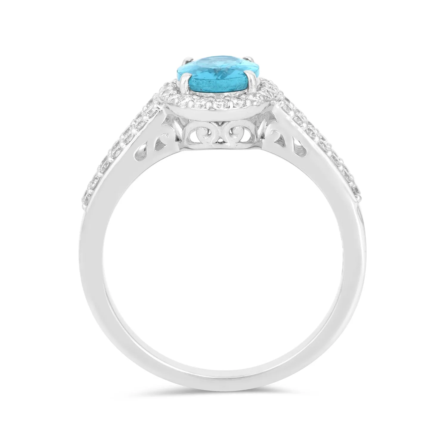 Natural Blue Paraiba Apatite Oval Halo Ring