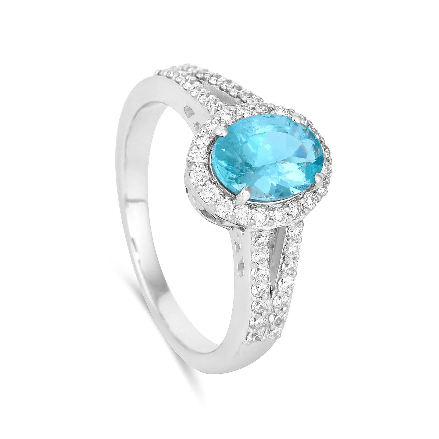 Natural Blue Paraiba Apatite Oval Halo Ring