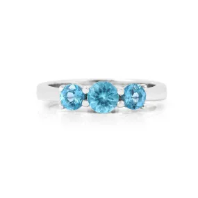 Natural Blue Paraiba Apatite Three Stone Ring