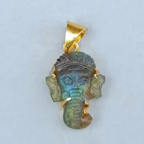 Natural Labradorite Gemstone Hindu God Ganesh Statue Pendant