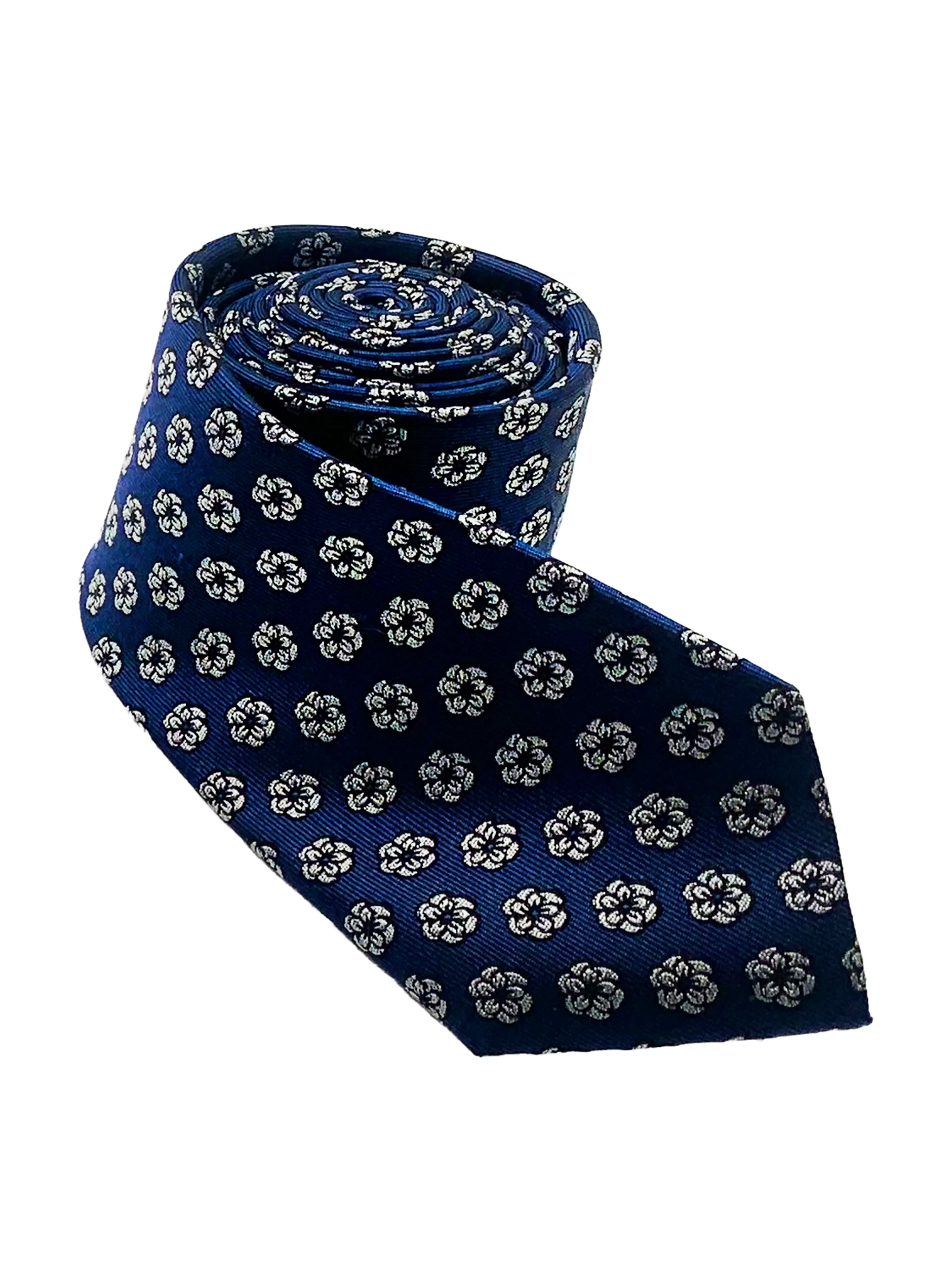 Navy Floral Print Silk Tie