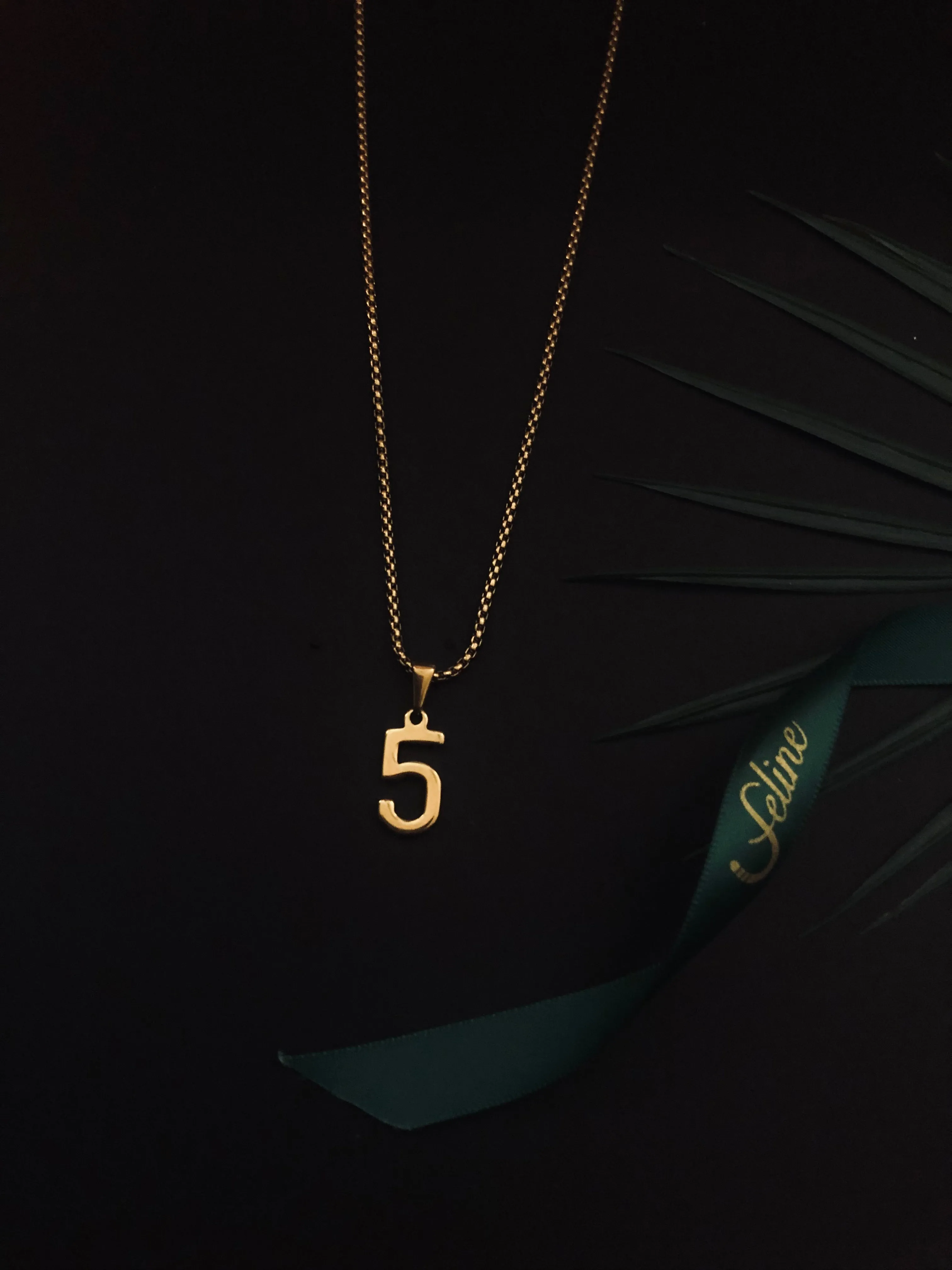 Number 5 Gold Dipped Pendant Necklace