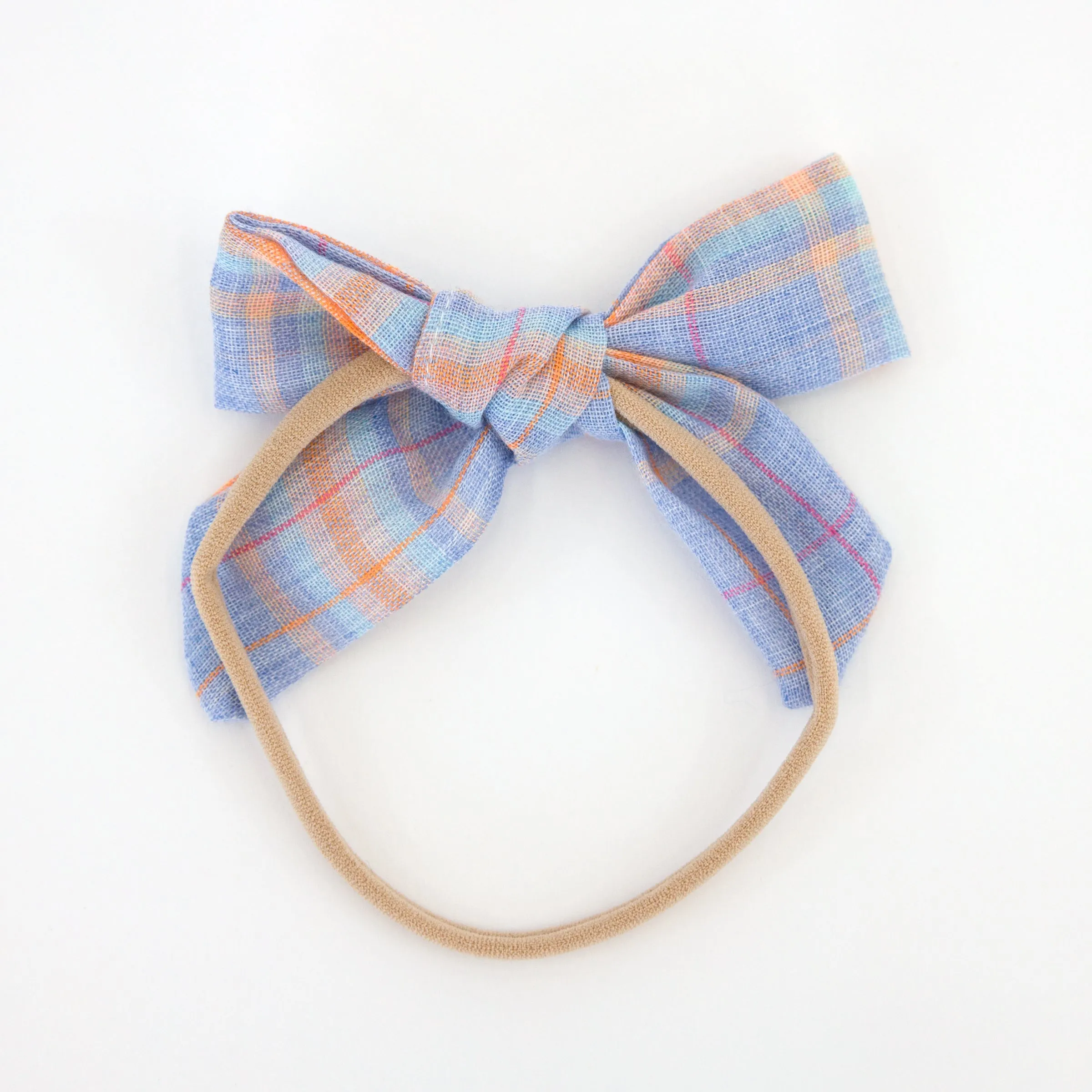 oh baby! Madras Plaid Bow Nylon Headband - Periwinkle