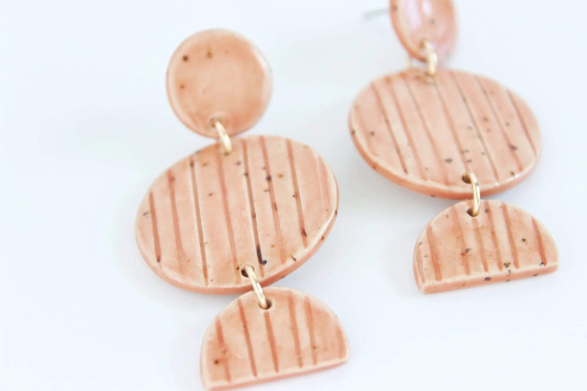 Orange Stacked Shapes Statement Earrings