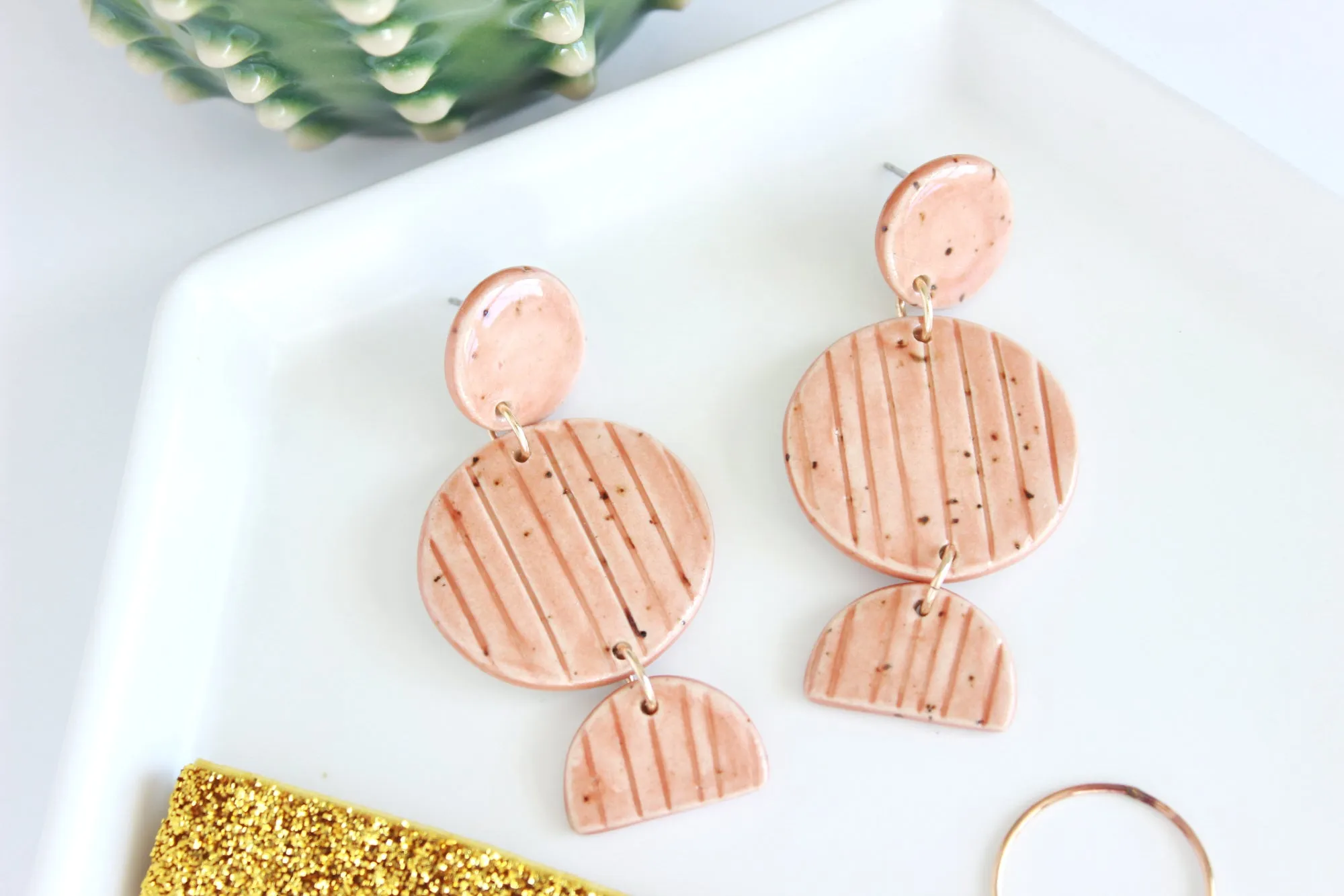 Orange Stacked Shapes Statement Earrings