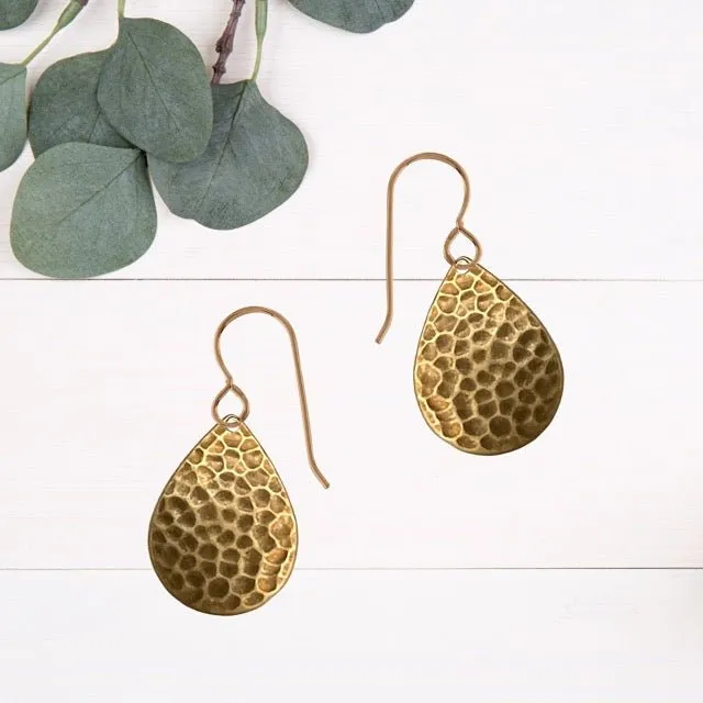 Oxidized Brass Hammered Dangle Earrings