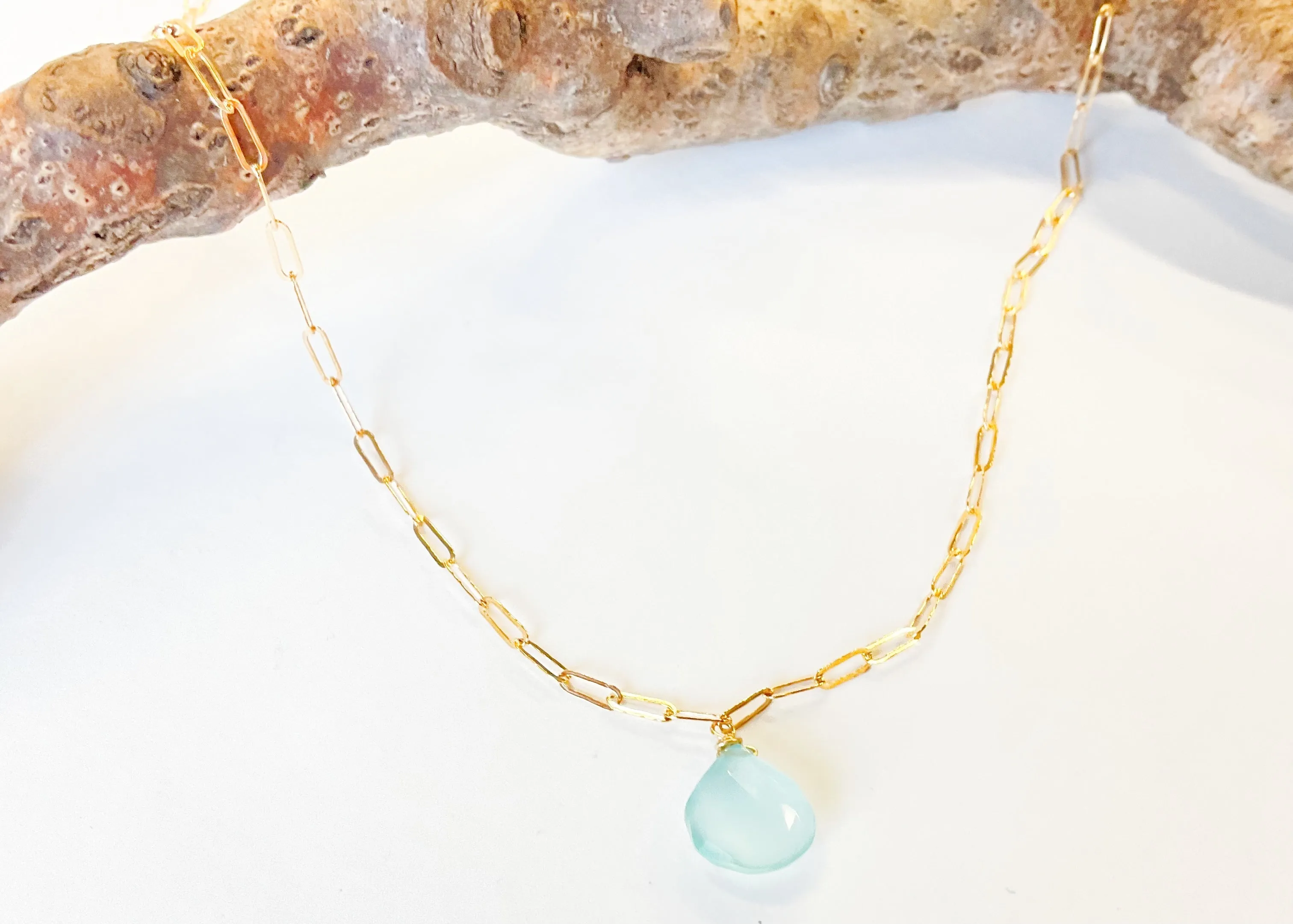 Paperclip chain dainty stone drop necklace