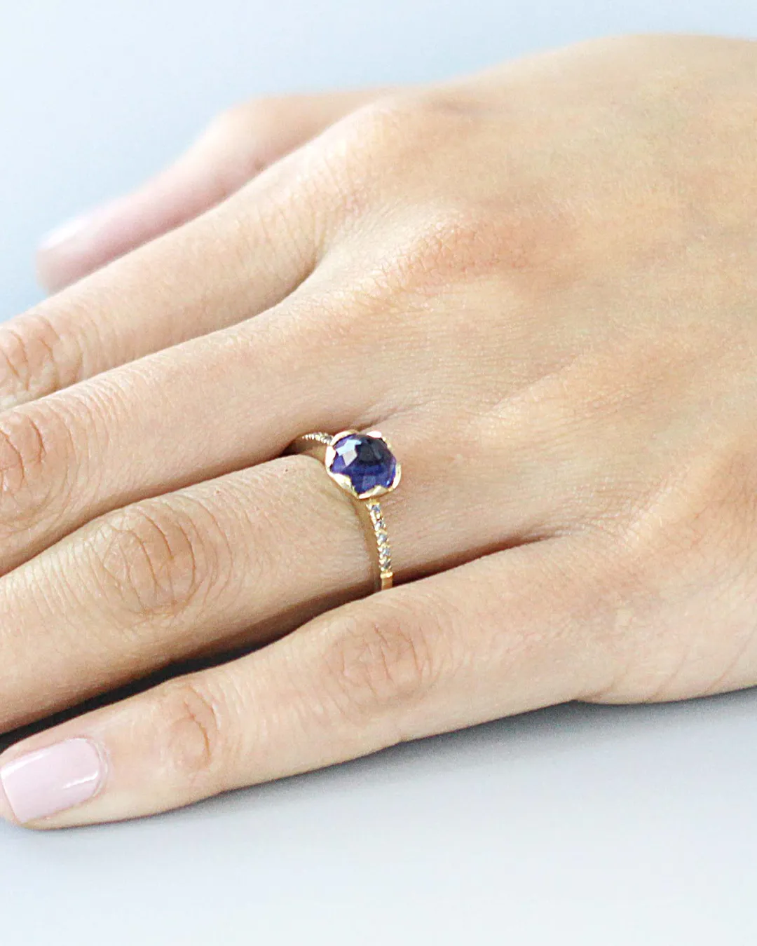 Pave / 6.5mm Blue Sapphire Ring