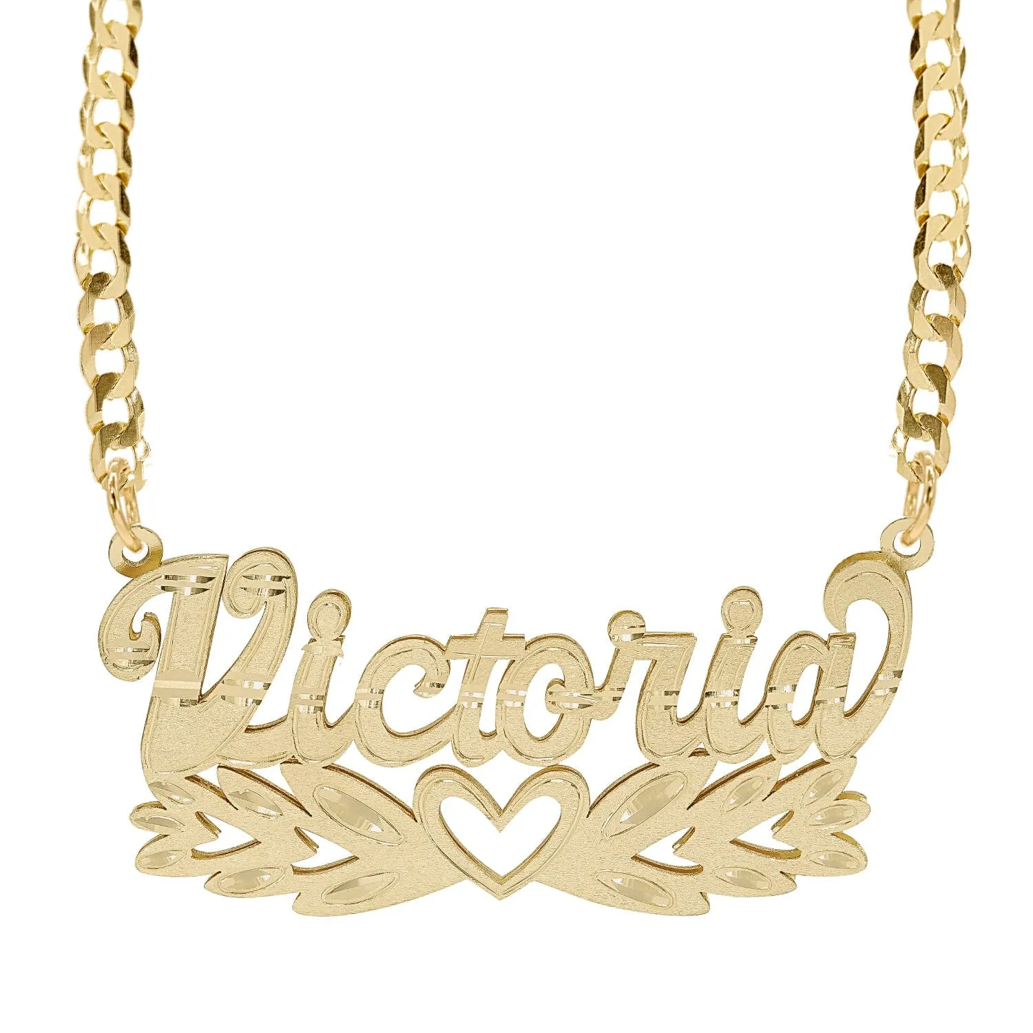 Personalized Double Nameplate Necklace Victoria with Cuban chain