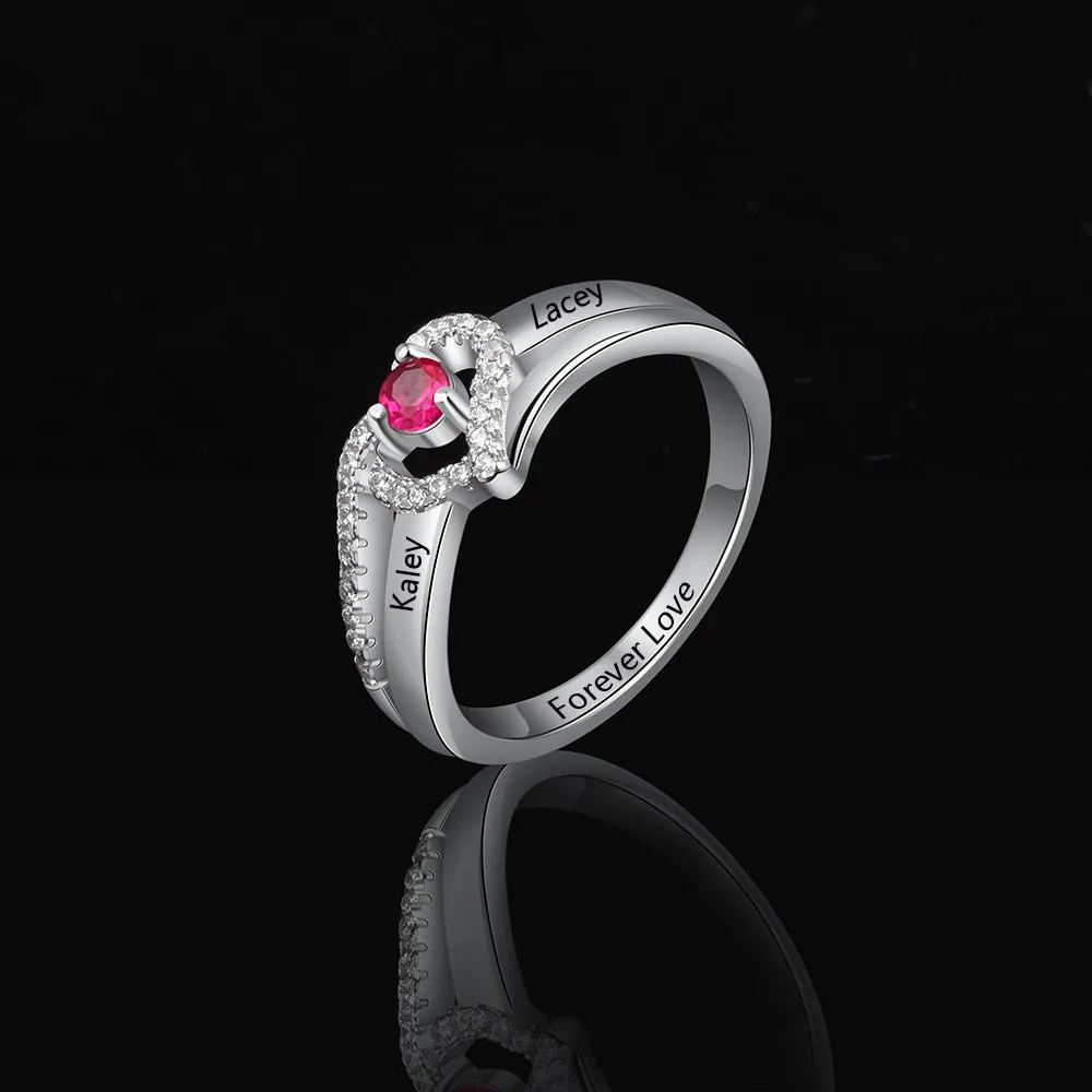 Personalized Gift Birthstone Engraved Names Adjustable Rings For Women Promise Love Anniversary Jewelry