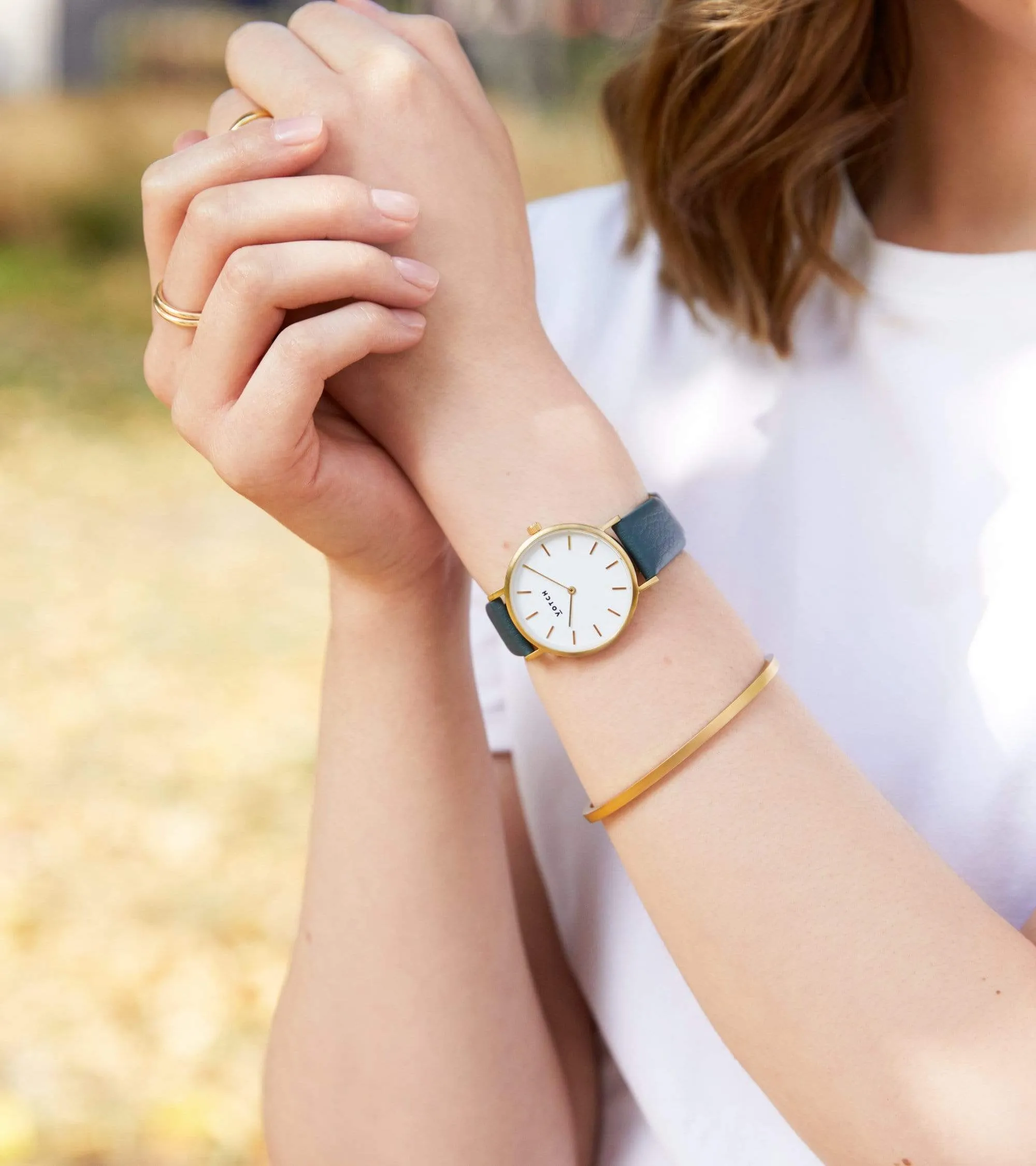 Petite Watch with Gold & White Dial | Juniper Vegan Leather Strap