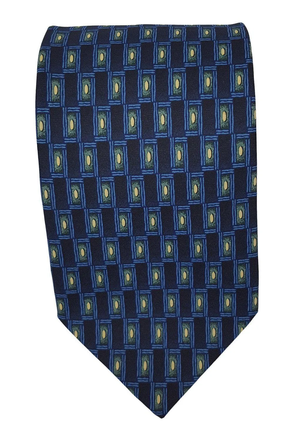 PIERRE CARDIN 100% Silk Navy Blue Geometric Rectangle Print Tie (59)