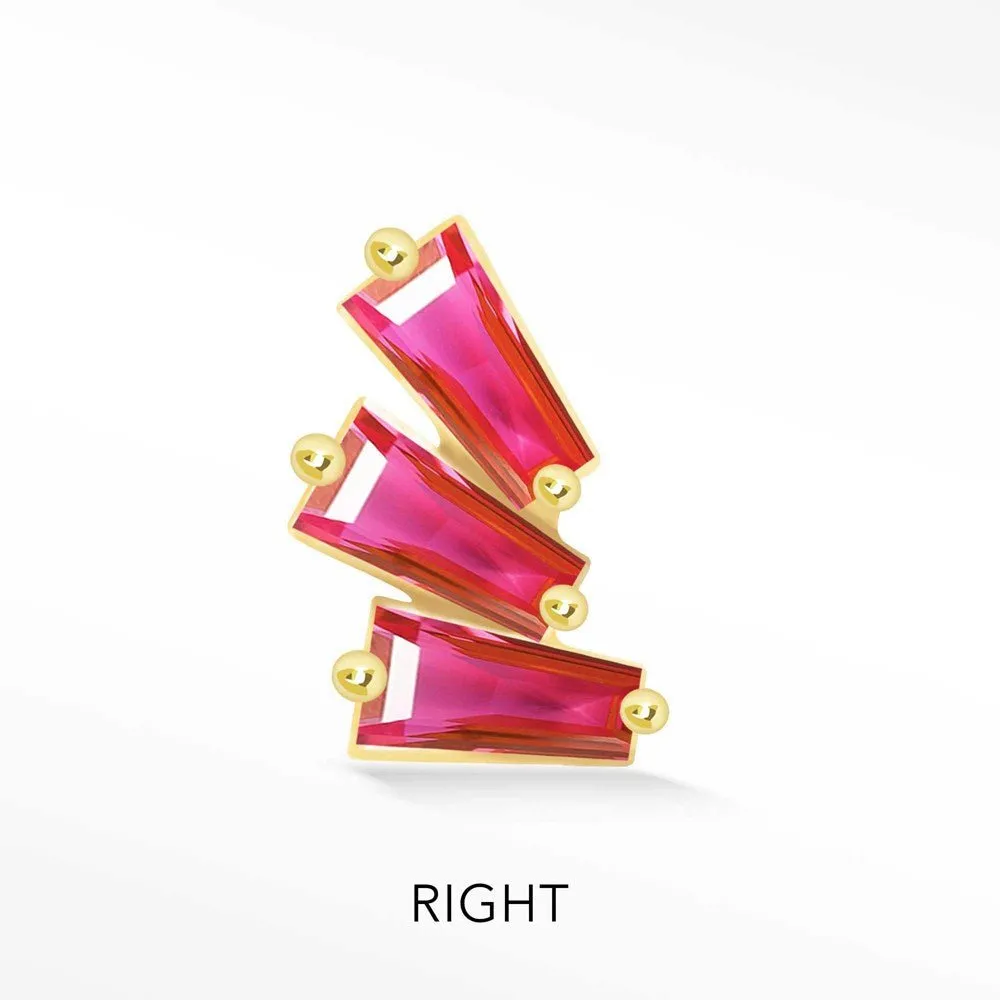 Pink Sapphire Flat Back Earring Baguette 14k Yellow