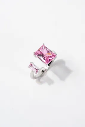 Poppy Square Rhinestone Adjustable Ring - Silver Pink