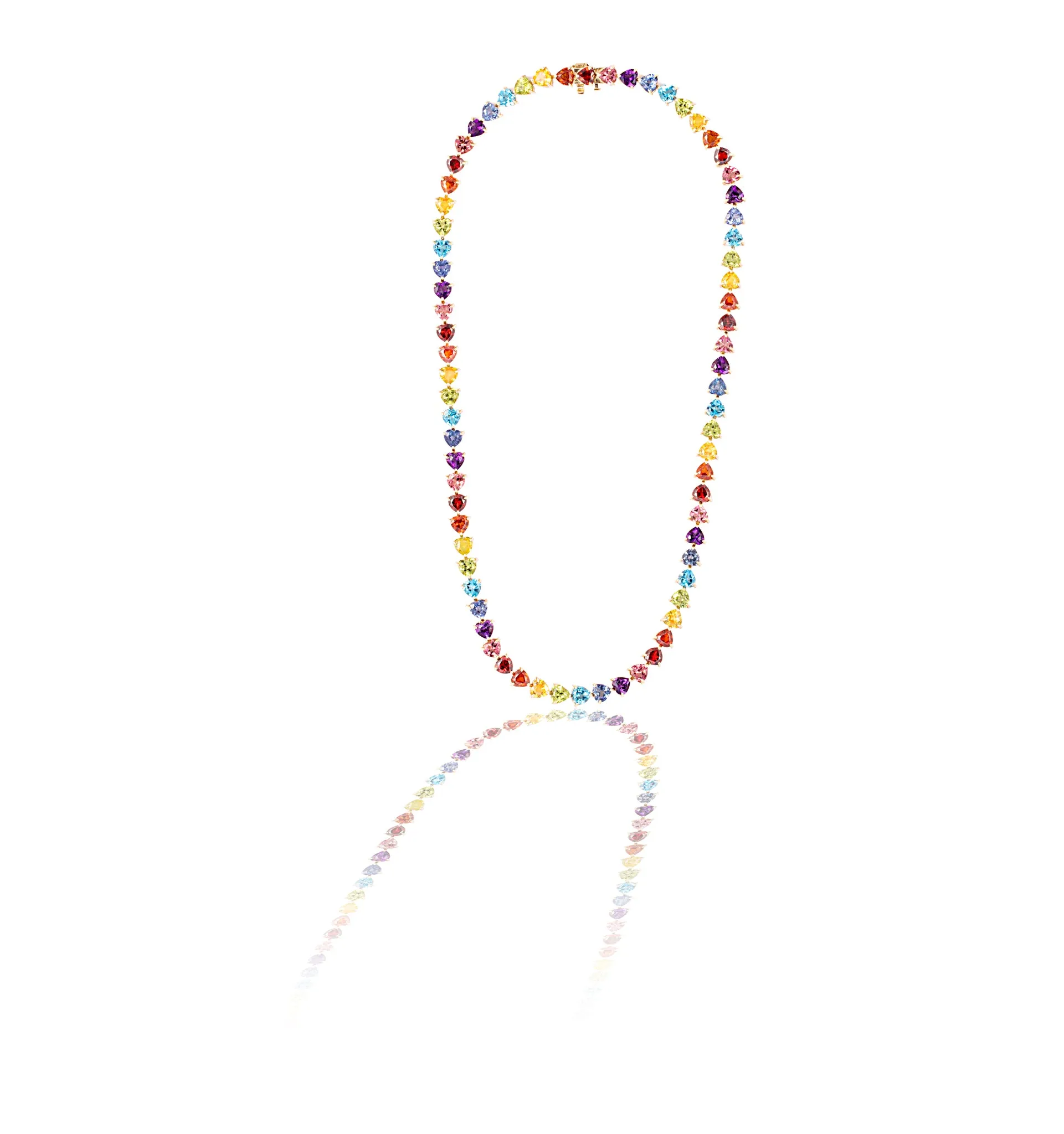 Rainbow heart gems tennis necklace