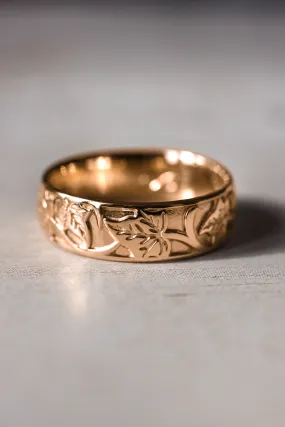 READY TO SHIP: Gold leaf wedding band for man, ivy leaves ring in 14k rose gold, AVAILABLE RING SIZES: 6.5-8.5 US