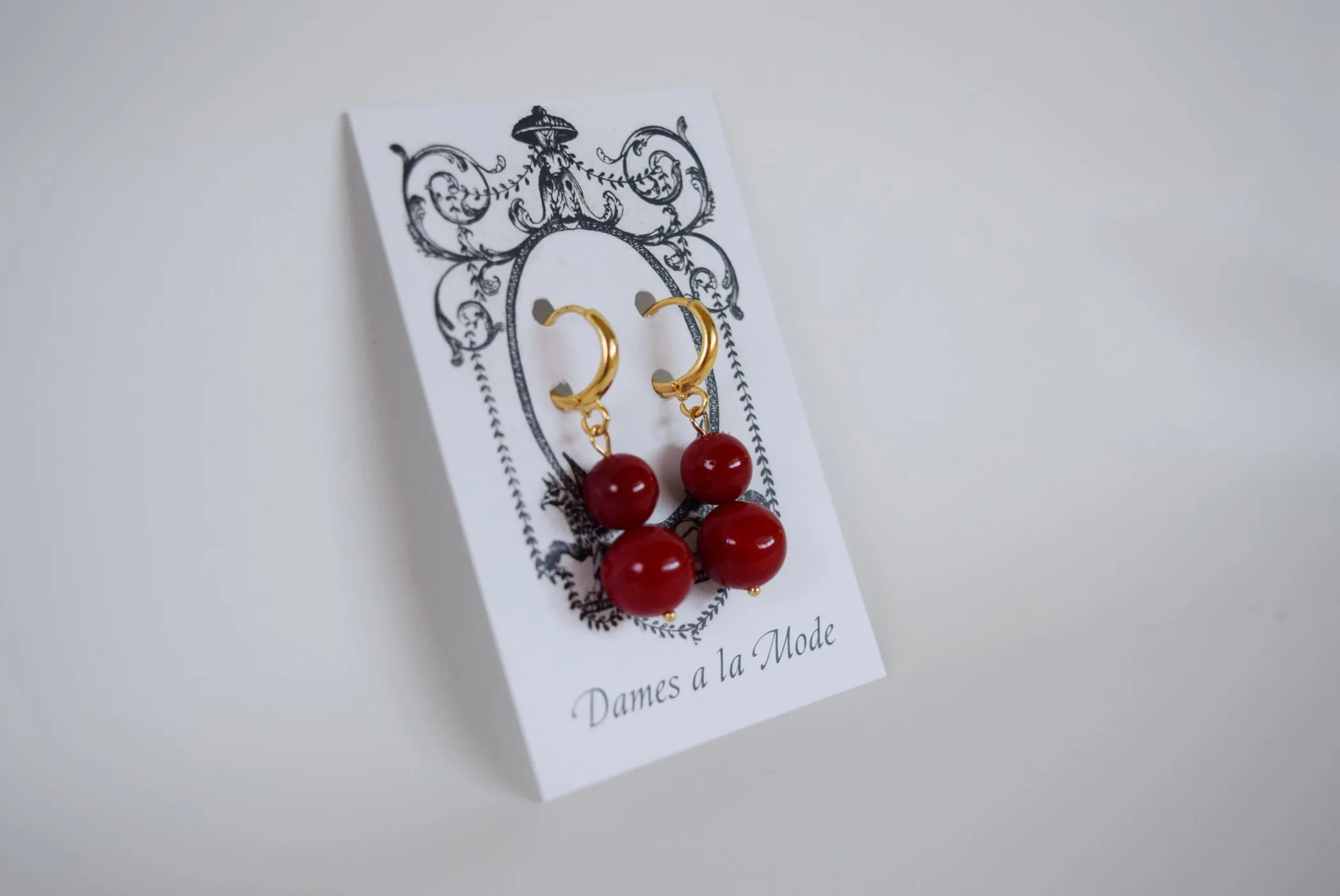 Red Coral Shell Pearl Ball Earrings