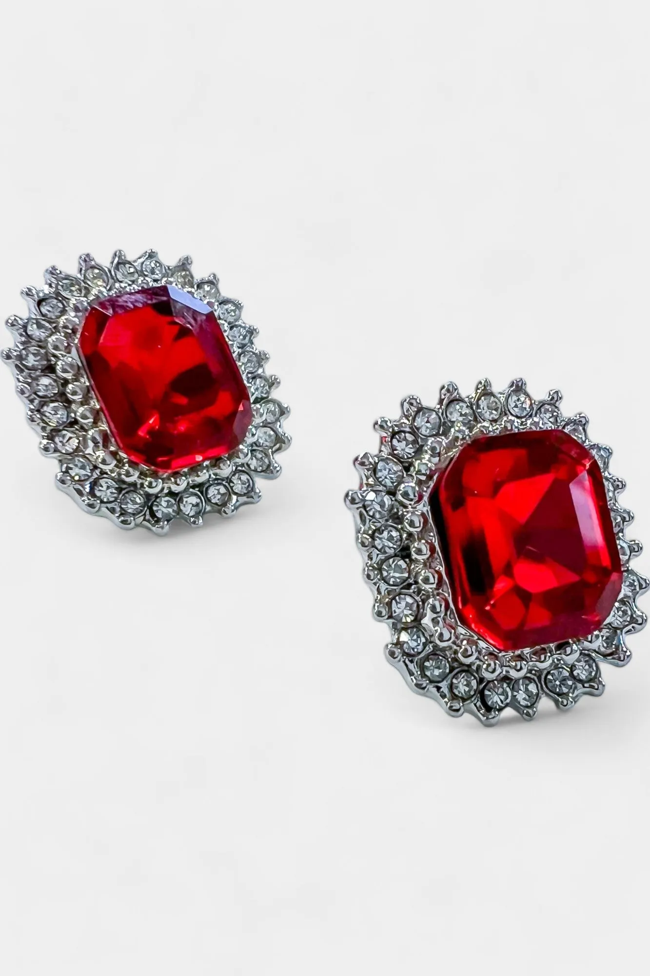 Red Rhinestone Stud Earrings