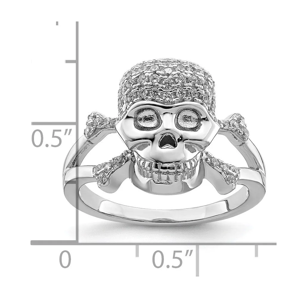 Rhodium-Plated & CZ Skull Ring in Sterling Silver