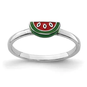 Rhodium-Plated Childs Enameled Watermelon Ring in Sterling Silver