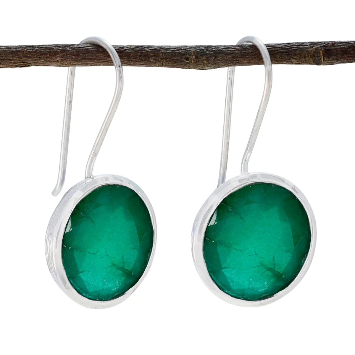 Riyo Arresting Sterling Silver Earring For Girl Indian Emerald Earring Bezel Setting Green Earring Dangle Earring