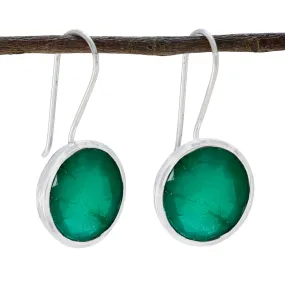 Riyo Arresting Sterling Silver Earring For Girl Indian Emerald Earring Bezel Setting Green Earring Dangle Earring