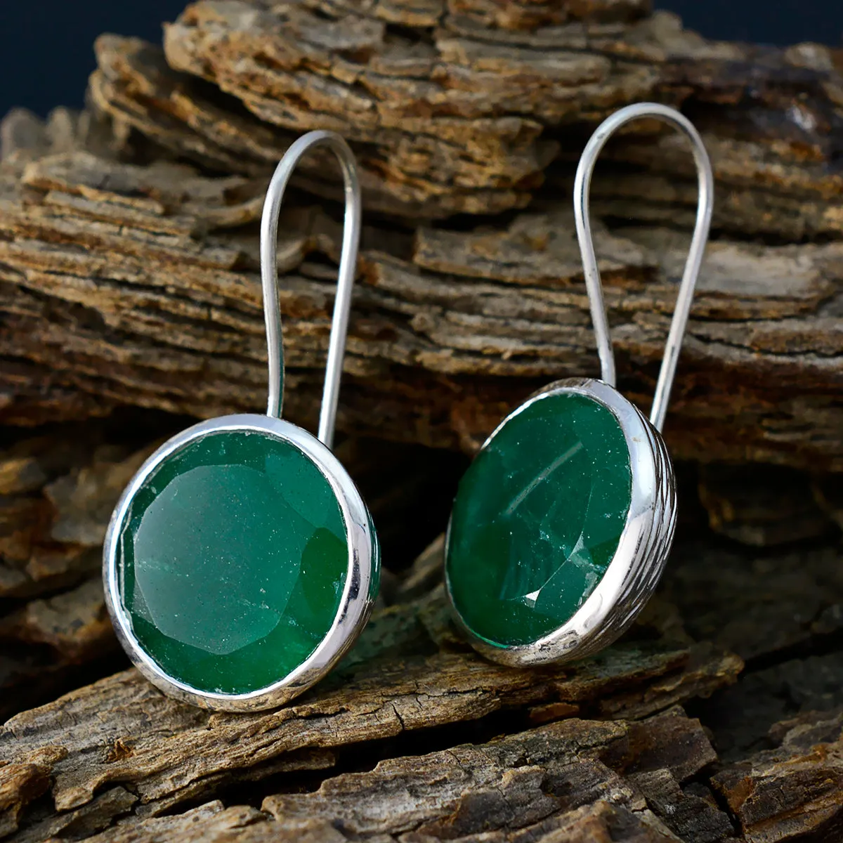 Riyo Arresting Sterling Silver Earring For Girl Indian Emerald Earring Bezel Setting Green Earring Dangle Earring