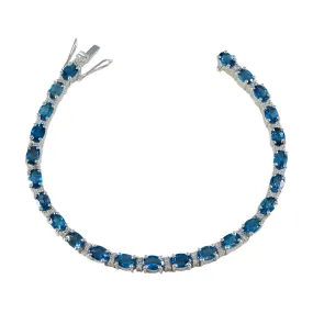 Riyo Attractive 925 Sterling Silver Bracelet For Womens Blue Topaz Bracelet Prong Setting Bracelet with Box With Tongue Tennis Bracelet L Size 6-8.5 Inch.