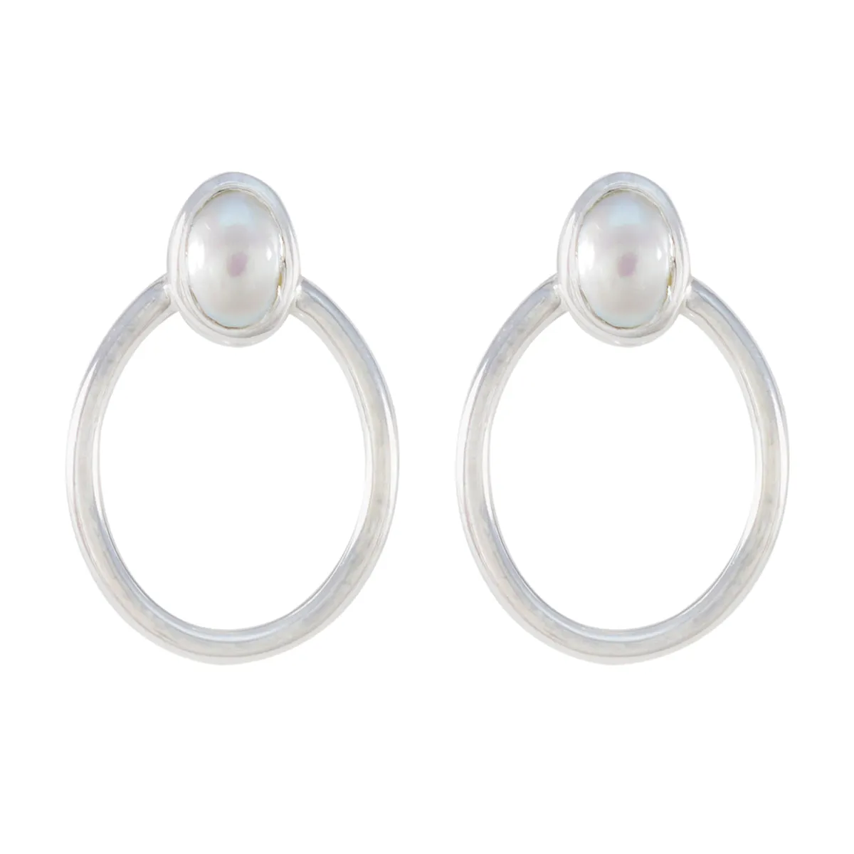 Riyo Attractive 925 Sterling Silver Earring For Lady Pearl Earring Bezel Setting White Earring Stud Earring