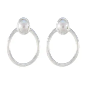 Riyo Attractive 925 Sterling Silver Earring For Lady Pearl Earring Bezel Setting White Earring Stud Earring