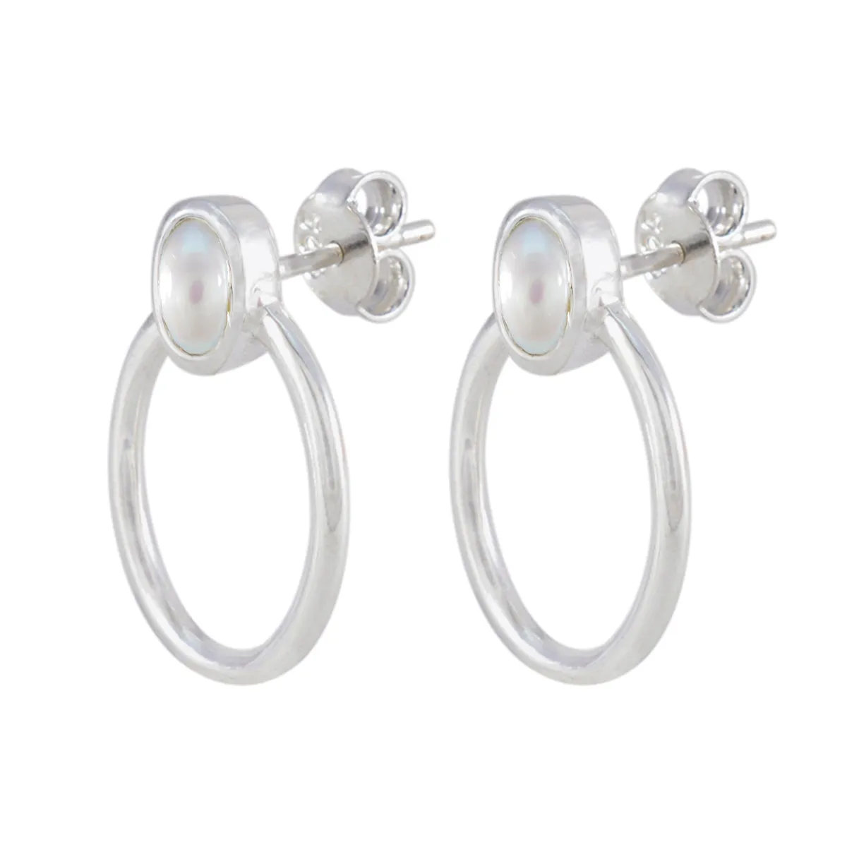 Riyo Attractive 925 Sterling Silver Earring For Lady Pearl Earring Bezel Setting White Earring Stud Earring