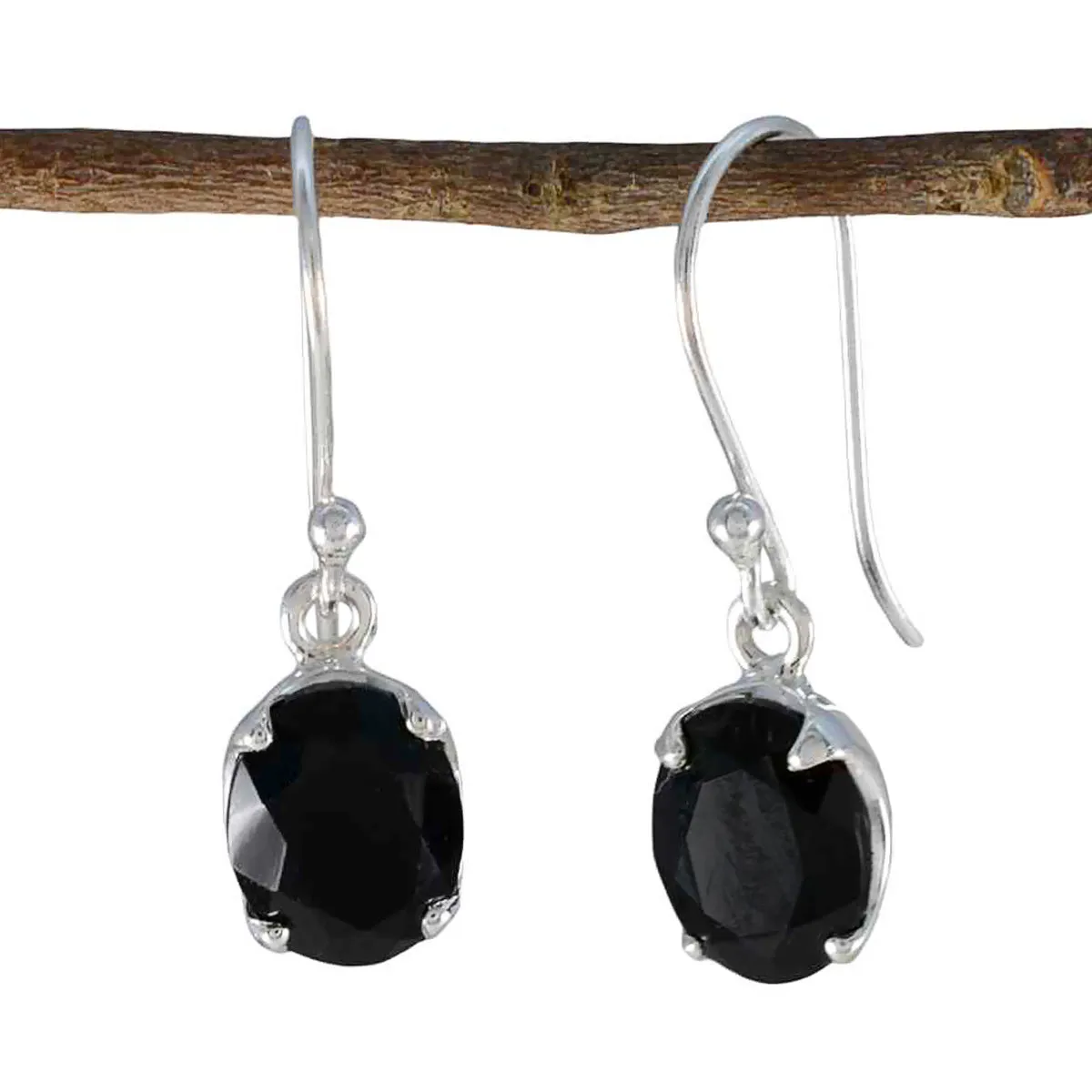 Riyo Exquisite Sterling Silver Earring For Lady Black Onyx Earring Bezel Setting Black Earring Dangle Earring